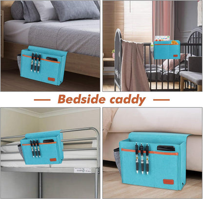 Bedside Caddy, Felt Bed Storage Organizer Hanging Bag Holder with 5 Pockets, Magazine Book Phone Tablet iPad Cables Remote and Water Bottle Holder for Home Dorm Bed Sofa, Light Gray