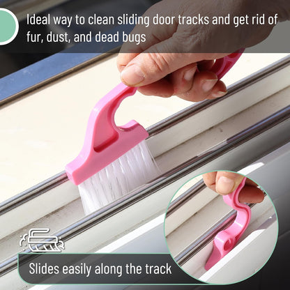 Slick- Window Track Cleaning Brush, 2 Pack, Yellow/Purple Ergonomic Handle, Built-in Scraper, Multipurpose, Window Track Cleaning Tools