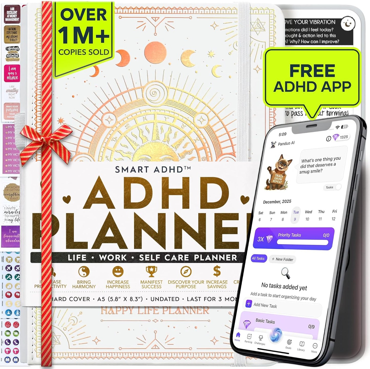 Freedom Mastery Daily Journal of Gratitude, Productivity & Habit Tracker | Undated 90-Day Planner with Daily Reflection, Mindfulness, Positivity, Vision Board & Stickers, Gratitude Journal for Women