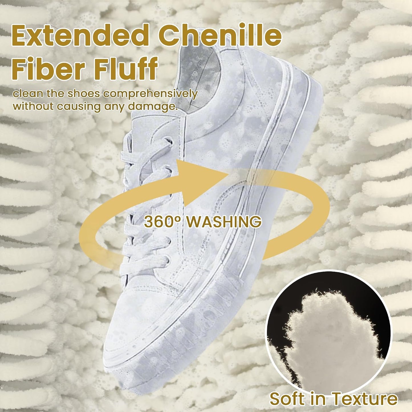 1 Pcs Shoe Washing Machine Bag, White | Extra Long and Thick Microfibre Fluff, Reusable for Washer & Dryer, All-Around Cleaning for All Shoe Types