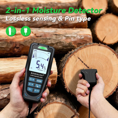 Pinless Moisture Meter for Wall,Floor – Digital Moisture Tester | With 3-Color LCD Display, Audible Alarm & HOLD Function, Ideal for Home Inspections