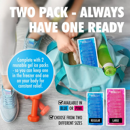Perfect Remedy 2-Pack Gel Ice Packs for Injuries with Strap Cover, Flexible Hot Cold Compress, Soothing Soft Ice Packs for aid in Injuries Conditions, Alternative to Hot Water Bottles (Blue, Regular)