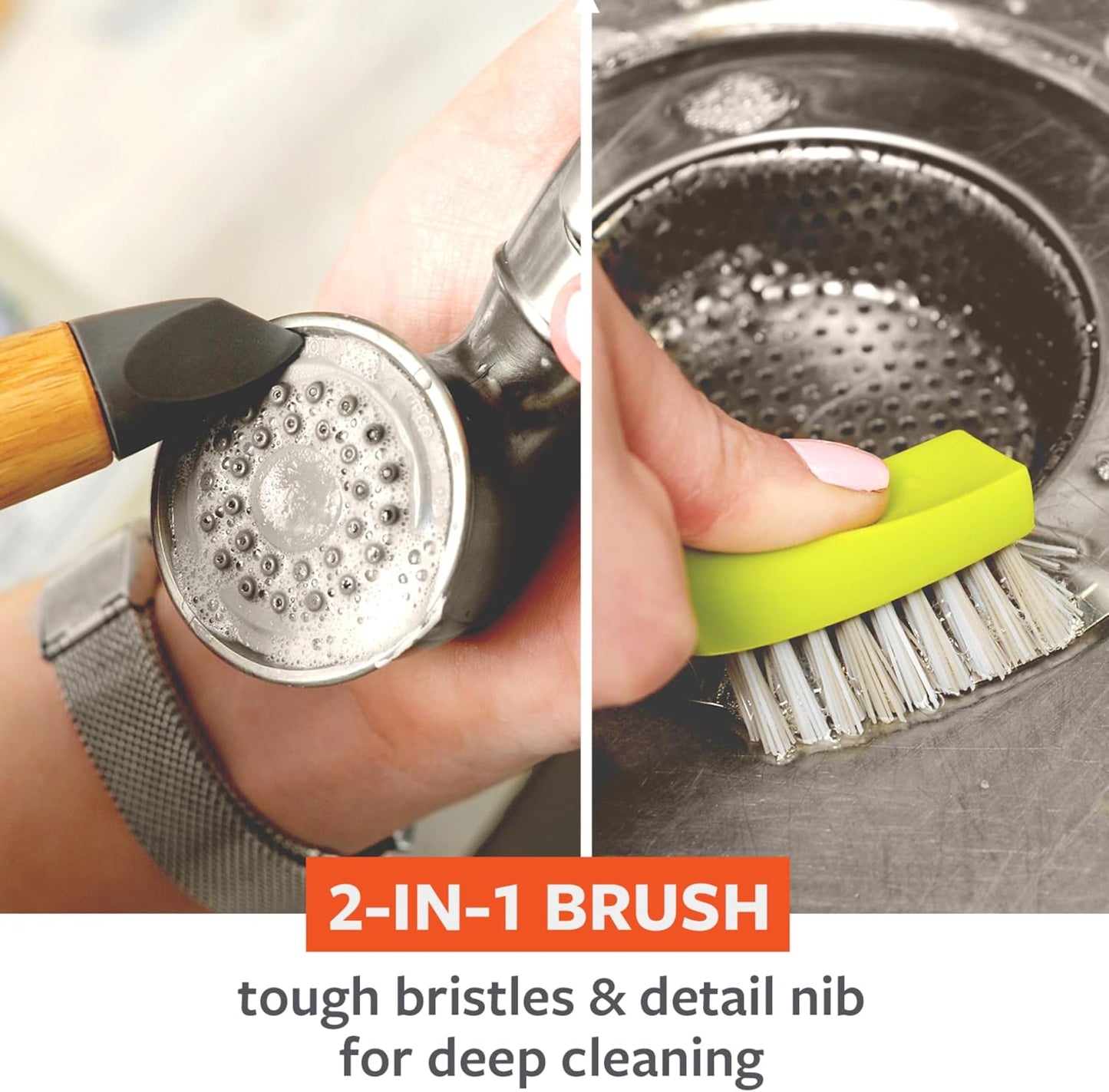 Full Circle Every-Crevice Detail Brush for Grout, White | Tough bristles & a sustainable bamboo handle reach deep into crevices, showers & grout