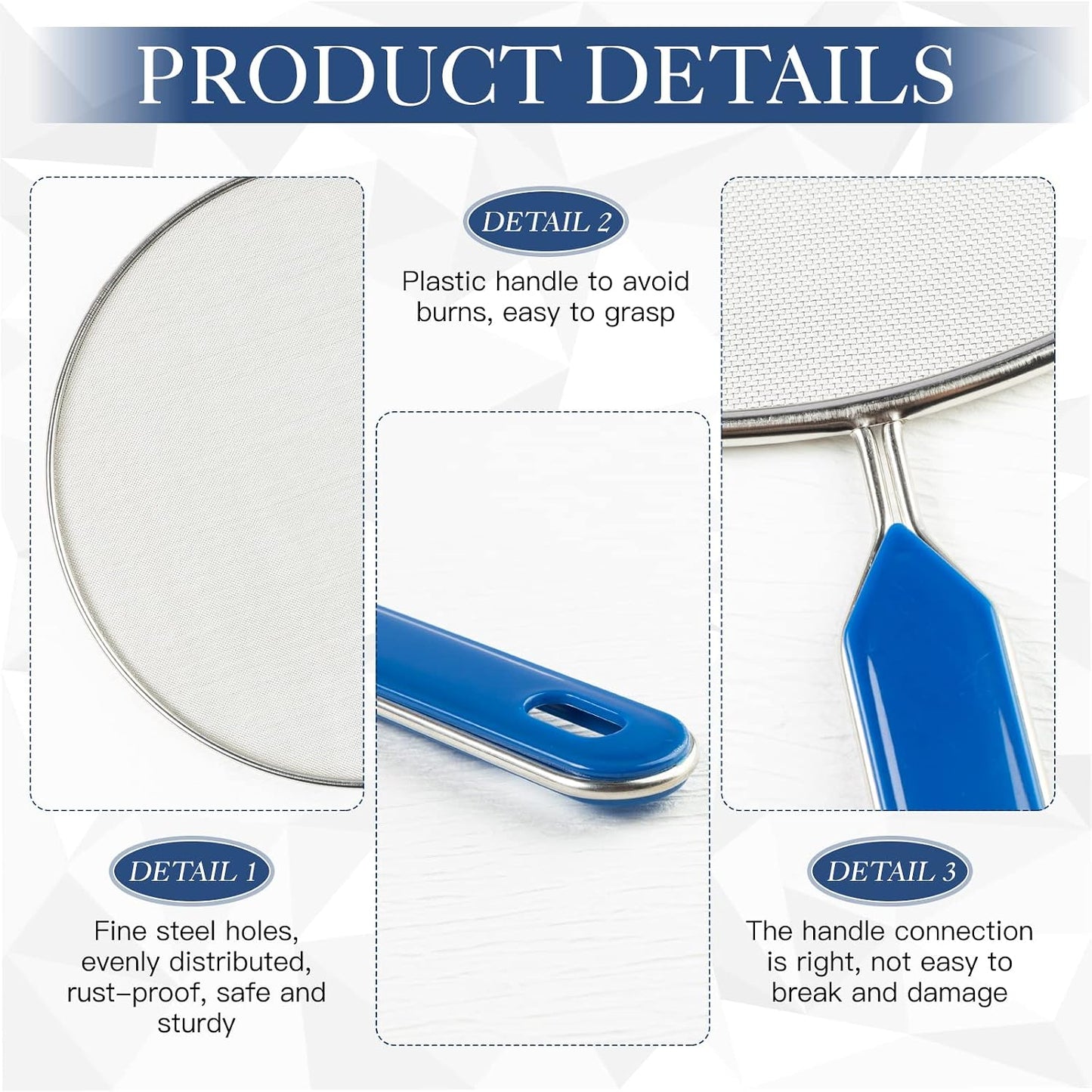 8 Inch Grease Splatter Screen Guard Stainless Steel Splash Screen Protector Guards with Handle Splash-Proof Frying Pan Mesh Pot Lid Cover for Kitchen Cooking Gadgets