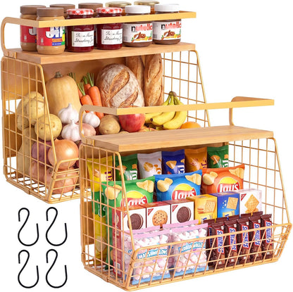 Ofiray-home Magnetic Shelf for Fridge with Wood Lid, Fruit Potato and Onion Storage Bins, Pantry Organizers & Storage, Large Container Magnetic Spice Rack for Refrigerator, Kitchen Counter, Cabinet