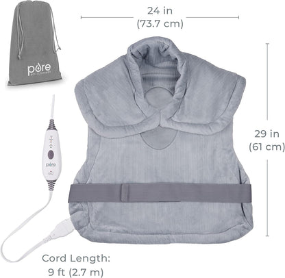 Pure Enrichment PureRelief XL Extra-Long Back & Neck Heating Pad, Safe Heat Therapy for Sore Muscles, Pain, & Cramps in Neck, Back, & Shoulders, 4 Heat Settings w/Auto Shut-Off, Soft Fabric (Gray)