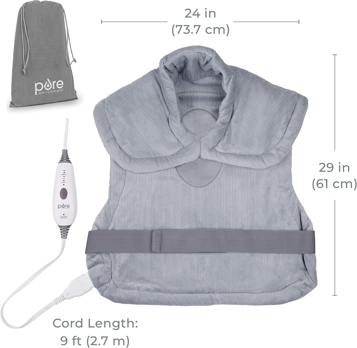 Pure Enrichment PureRelief XL Extra-Long Back & Neck Heating Pad, 4 Settings