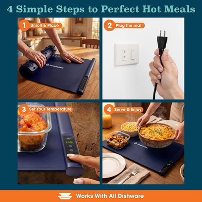 TRAVELISIMO Warming Mat for Food, 24x16in Warming Trays for Buffets Party & Family Dinners - Food Warming Mat Keeps Meals Warm & Ready to Serve, Rapid Heating Electric Warming Tray for Any Table