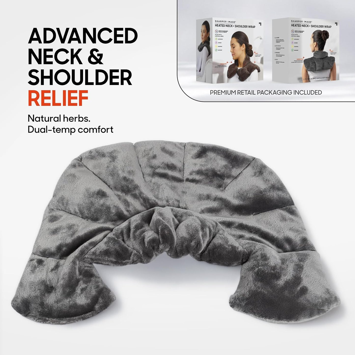 Sharper Image Heated Neck & Shoulder Wrap - Microwavable Warm & Cooling Plush Pad, Scented Aromatherapy (100% Natural Lavender & Herb Spa Blend), Pain Tension Headache Relief Therapy, Gift for Women
