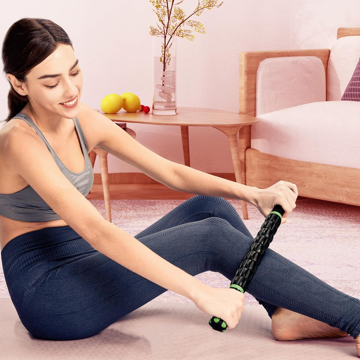 YANSYI Professional 9-Roller Deep Tissue Massage Stick - Portable Muscle Recovery Roller for Athletes, Relieves Post-Workout Soreness & Leg/Back Pain - Portable Physio Tool (Blue 1)