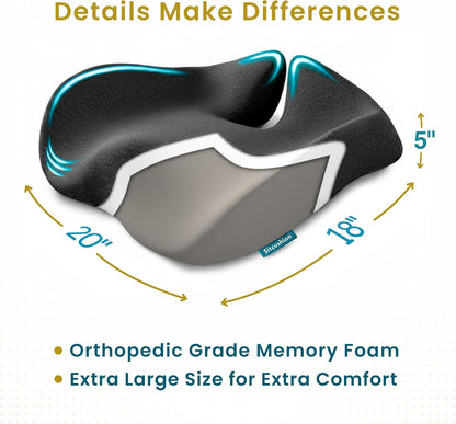 SitCushion Extra Large Memory Foam Seat Cushions for Office Chairs, Pressure Relief Seat Cushion for Tailbone Pain Relief, Sciatica & Back Pain, Ergonomic Office Chair Cushion for Long Sitting (Black)