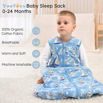 Yoofoss Baby Sleep Sack 0-6 Months Wearable Blanket for Babies 100% Organic Cotton 2-Way Zipper TOG 0.5 Toddler Sleeping Sack 3 Pack, Sleep Sacks