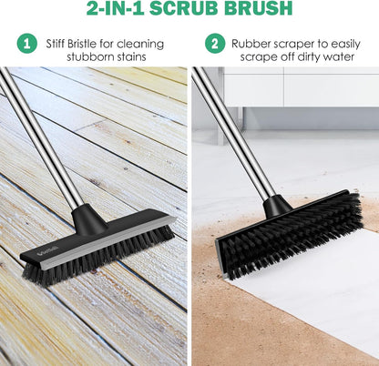 SetSail Floor Scrub Brush with 51-Inch Long Adjustable Handle 2 in 1 Scrape Brush Stiff Bristle Floor Scrubber for Cleaning Shower Bathroom Garage Kitchen Wall Deck Tub Tile | 2 in 1 Scrape Brush Stiff Bristle Floor Scrubber for Cleaning Shower Bathroom