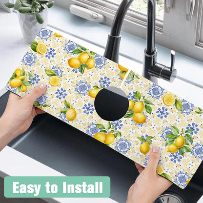 Kitchen Sink Splash Guard Faucet Mat 24" X 5.5" Tropical Leavesl Absorbent Fast Drying Mat Faucet Draining Mat Sink Splash Guard Behind Faucet Drip Catcher for Kitchen Bathroom