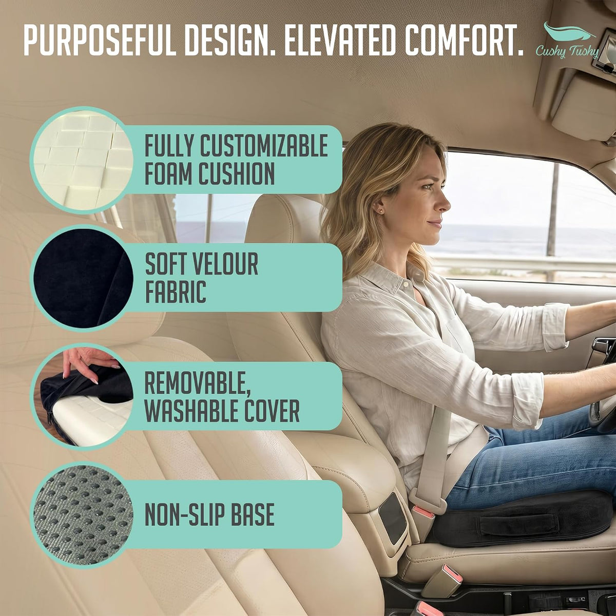 Cushy Tushy Premium Foldable Travel Seat Cushion - for Relief of Lower Back, Sciatic, Butt and Tailbone Pain - for Home & Office Use, Perfect for Travel or Driving - Coccyx Seat Cushion
