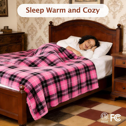Heated Electric Blanket, Red Christmas Sherpa Plaid Throw Blanket