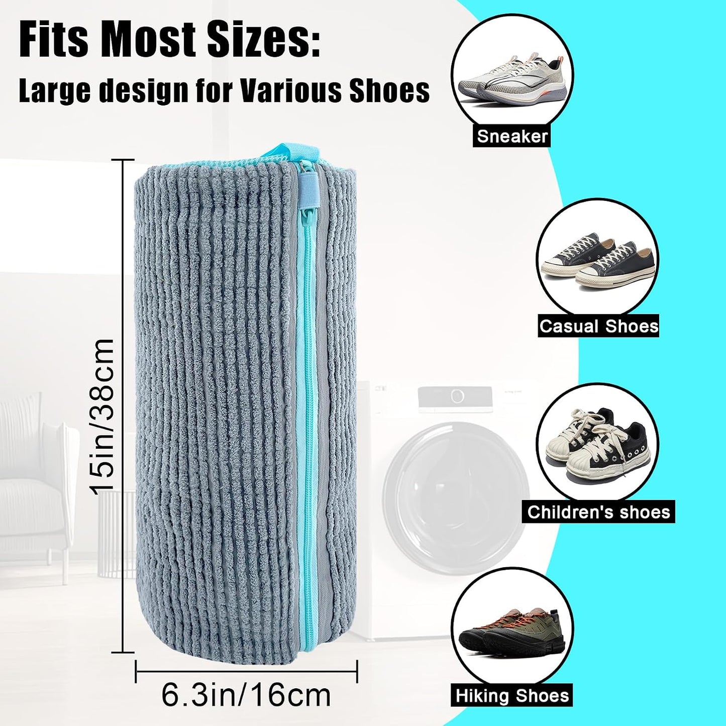 Shoe Washing Machine Bag: Shoes Come Out Clean & Protected during Washing | 2PC Laundry Shoe Bag for Washer and Dryer, Auto-Lock Zipper, Chenille Microfiber Lining, 17 x 7.5 inch, Durable, Yellow