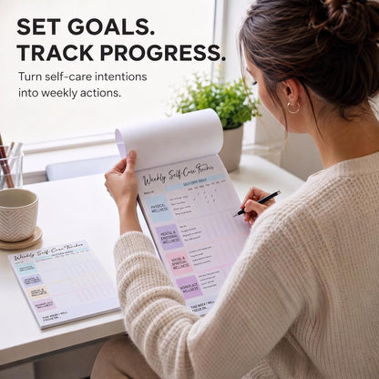 4 Pack Self Care Weekly Tracker Notepads (2 Blank + 2 Guided), 6 ''x 9''