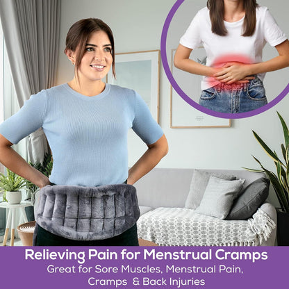 Purple Moon Collection - Microwavable Heating Pad with Straps - Medium, Gray - Reheatable Heat Pack for Back, Neck, Shoulders Pain Relief - Hot/Cold Therapy Body Wrap for Menstrual Cramps
