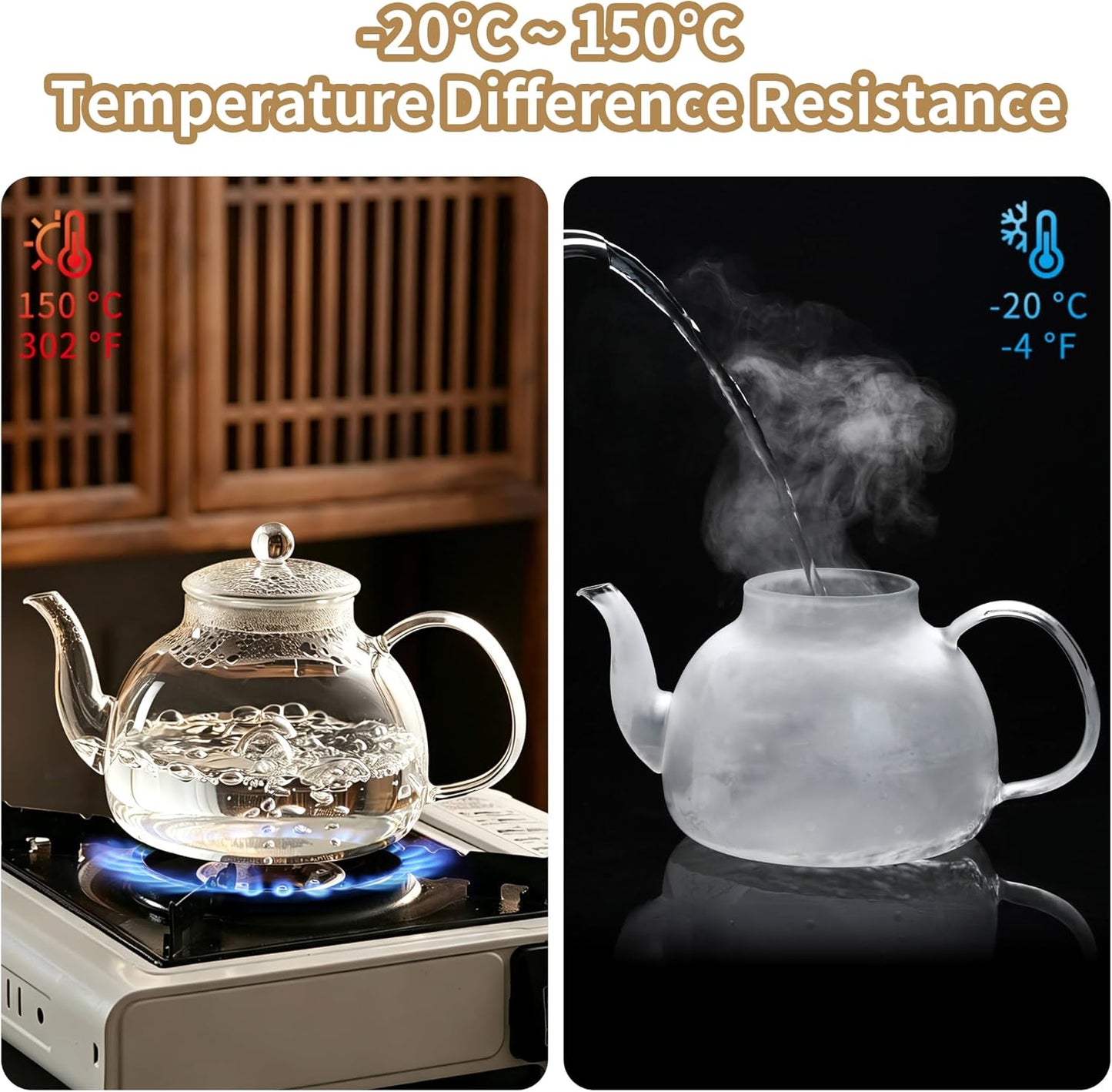 DOPUDO 40OZ (1200ML) Glass Teapot with Infuser Stovetop Safe, Clear Glass Tea Pot Kettle, Borosilicate Tea Pot with Infusers Filter for Loose Tea, Tea Kettle Dishwasher Safe.