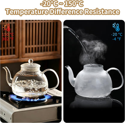 DOPUDO 40OZ (1200ML) Glass Teapot with Infuser Stovetop Safe, Clear Glass Tea Pot Kettle, Borosilicate Tea Pot with Infusers Filter for Loose Tea, Tea Kettle Dishwasher Safe.