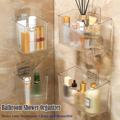 Lae Nuvole 2Pcs Storage Organizer Bins, Wall Shower Toothbrush Caddy, Clear | with Dividers & 4 Adhesive Pads, No Drill, Renter Friendly, BPA-Free PET, Fits Bathroom, Apartment, RVs, Cabinet/Pantry Door