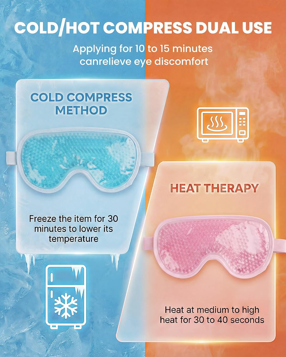 Cooling Gel Eye Mask for Puffy Eyes, 2 Pack Reusable Cooling Eye Mask for Migraine, Headache, Dark Circles, Dry Swollen Eyes, Sinus Pain
