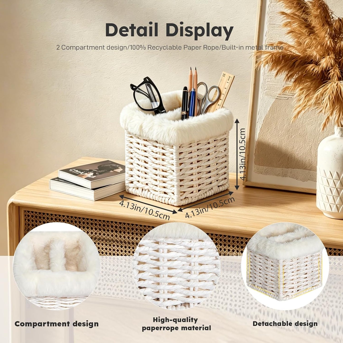 Glasses Holder, Paper Rope Plush Lined Eyeglass Holder Stand 2 slots Eyeglasses Storage Organizer for Nightstand Desk