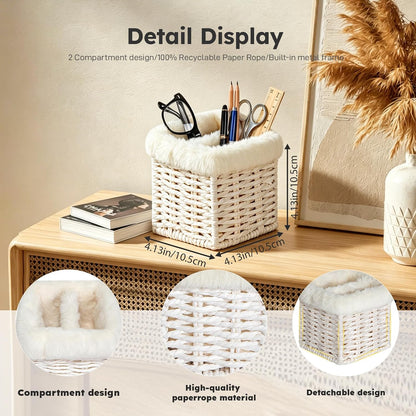 Glasses Holder, Paper Rope Plush Lined Eyeglass Holder Stand 2 slots Eyeglasses Storage Organizer for Nightstand Desk