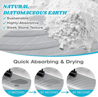 SpaceHacks Stone Faucet Mat for Kitchen Sink 23.7x4 in, Light Gray | Fast Drying Diatomite Stone Drying Mat, Water Splash Guard, Textured Drainage Sink Protector, Suits Bathroom&Kitchen Counter
