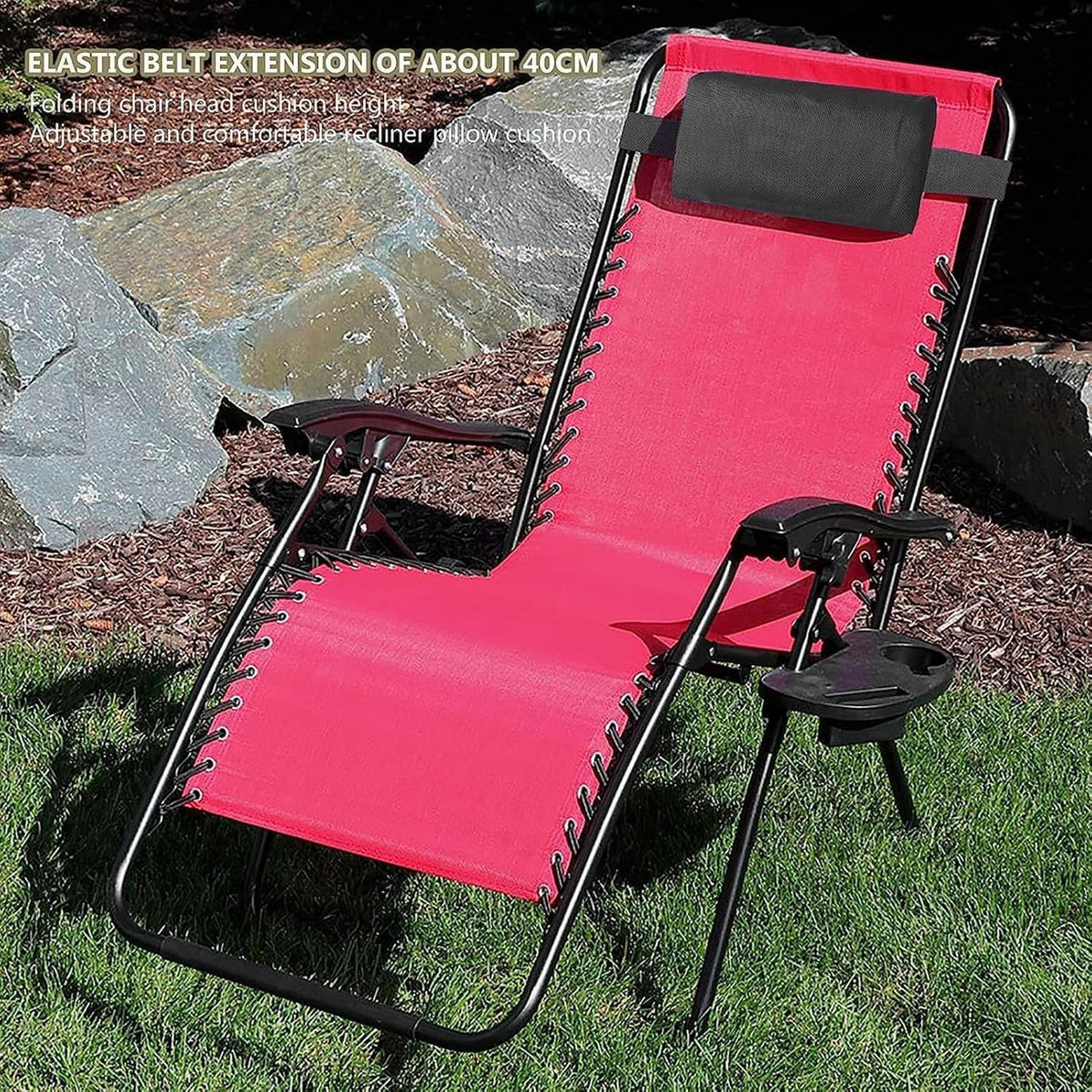 Chaise Lounge Neck Support Pillow with Adjustable Strap,Ergonomic Headrest Pillow Portable Bolster Cushion for Patio Backyard Beach Pool Garden Recliner (Black)