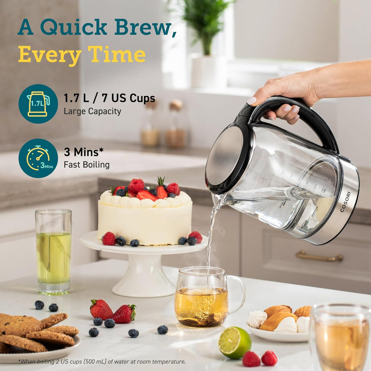 Cosori Electric Kettle, No Plastic Contact with Water, 1.7L, Black