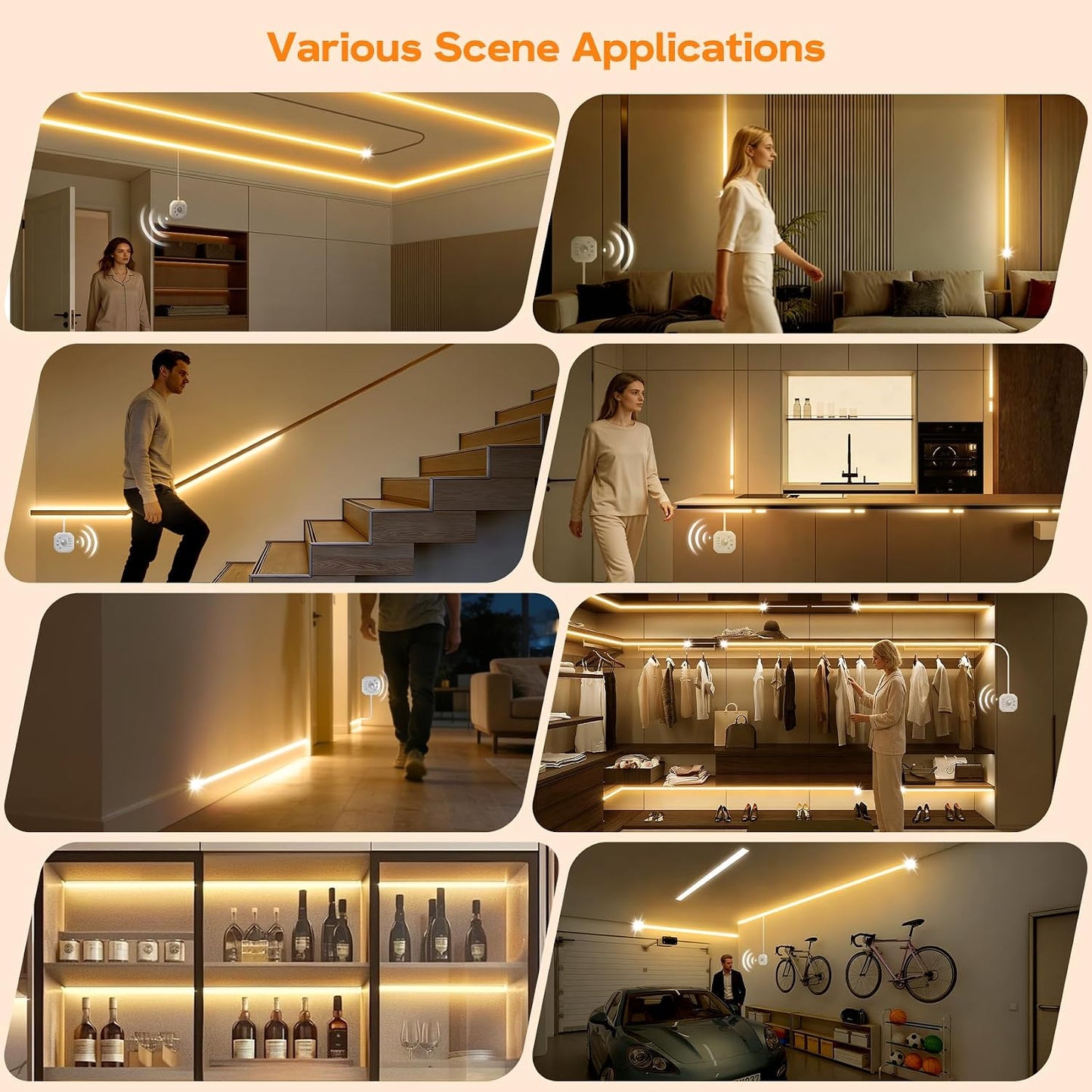 Motion Sensor LED Strip Lights 32.8ft 6500K White with Running Water Effect | Cool white running water flowing motion activated led stair lights, dimmable & auto-off timer,24v for kitchen,corridor,indoor