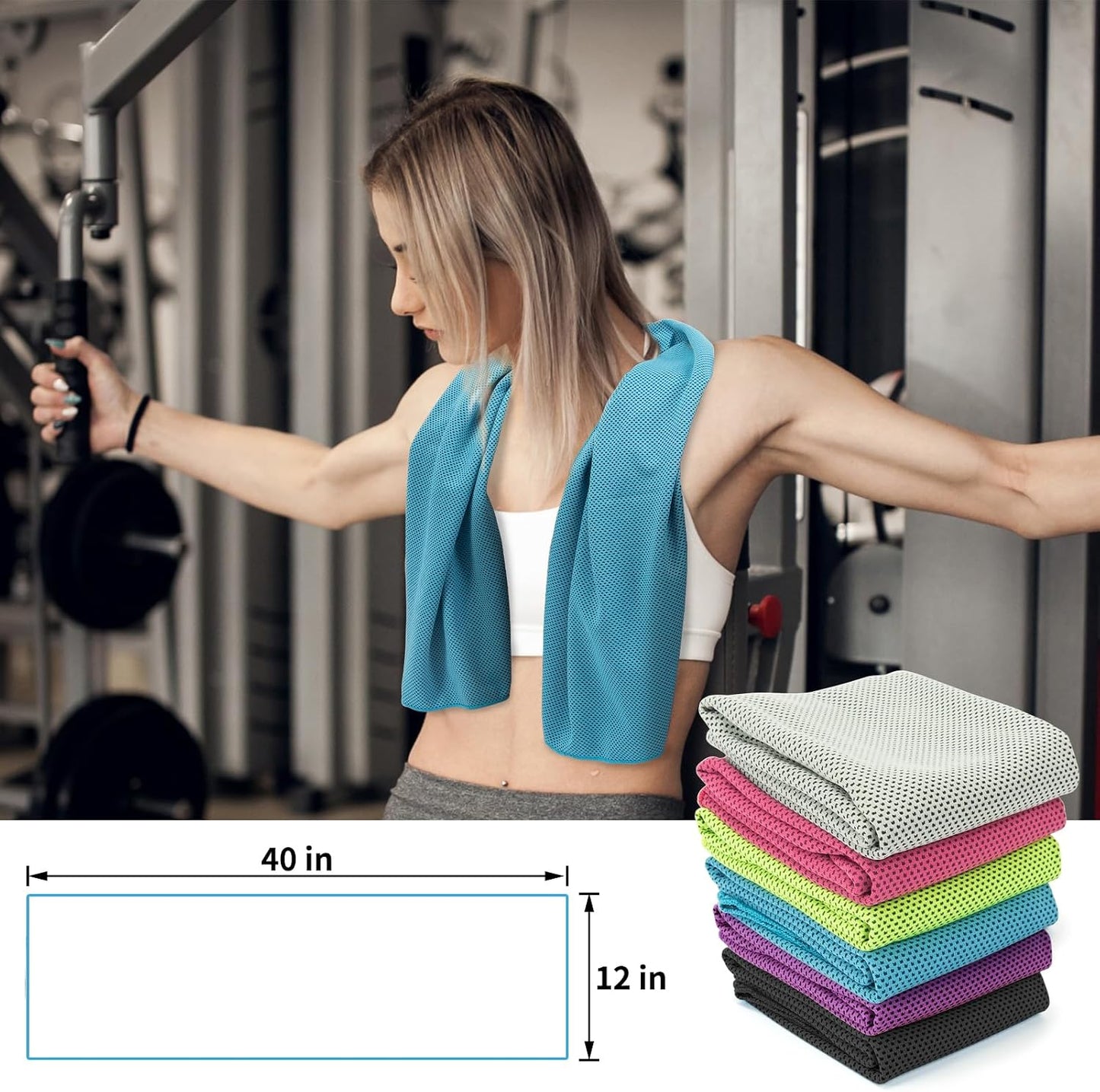 YESLIFE Cooling Towels, 4-Pack 40"x12", Multicolor Set A | Microfiber gym towels, soft breathable neck wrap, cooling towel for yoga running sport camping, Multicolor, 4-pack