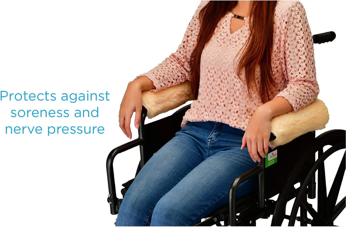 NOVA Sheepskin Fleece Armrest Covers for Wheelchairs, Transport Chairs & Arm Chairs, Universal Fit, Washable, One Pair