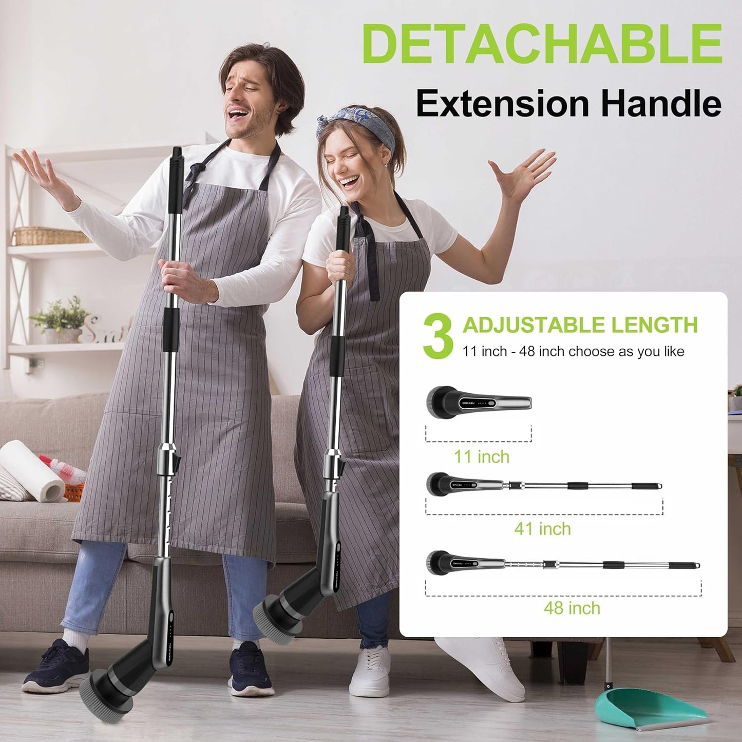 Dreazu Electric Spin Scrubber, 10-in-1 Shower Scrubber & Retractable Long Handle, 44 lbs High-Torque & Variable Speed Shower Cleaning Brush for Bathroom,Toilet, Bathtub, Kitchen, Tile Floors