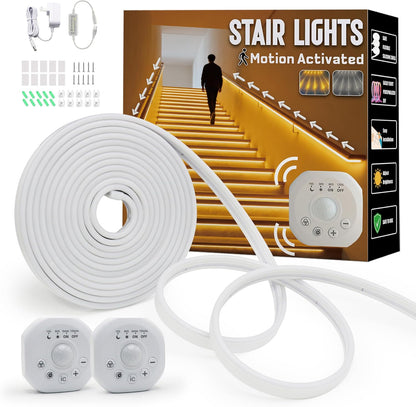 Motion Sensor LED Strip Lights - Chasing Effect Auto ON/Off for Stairs, Bedroom, Under Cabinet - 16.4ft White, Intelligent Motion Sensor Stair Lights