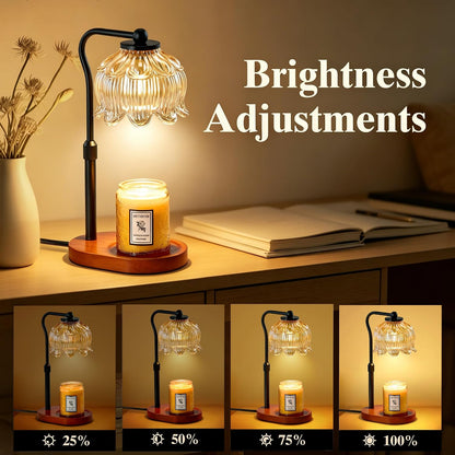 CASTLELIFE Electric Candle Warmer Lamp with Timer & Dimmer, Height Adjustable Wax Warmer for Jar Candles, Flower Wax Melter with Wood Base, Home Decor House Warming Gifts for Women Mom, Natural Wood