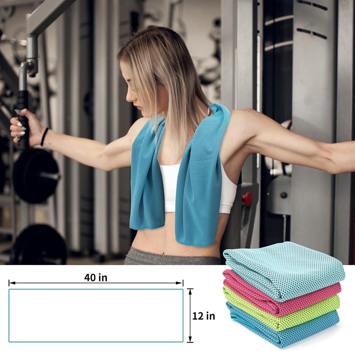YESLIFE Cooling Towels, 4-Pack 40"x12", Multicolor Set A | Microfiber gym towels, soft breathable neck wrap, cooling towel for yoga running sport camping, Multicolor, 4-pack