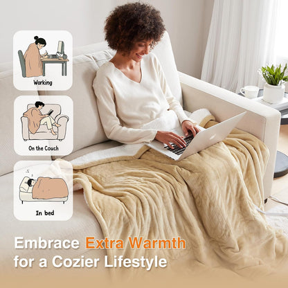 Beautyrest Reversible Heated Throw - Plush Sherpa Heating Blanket, Grey