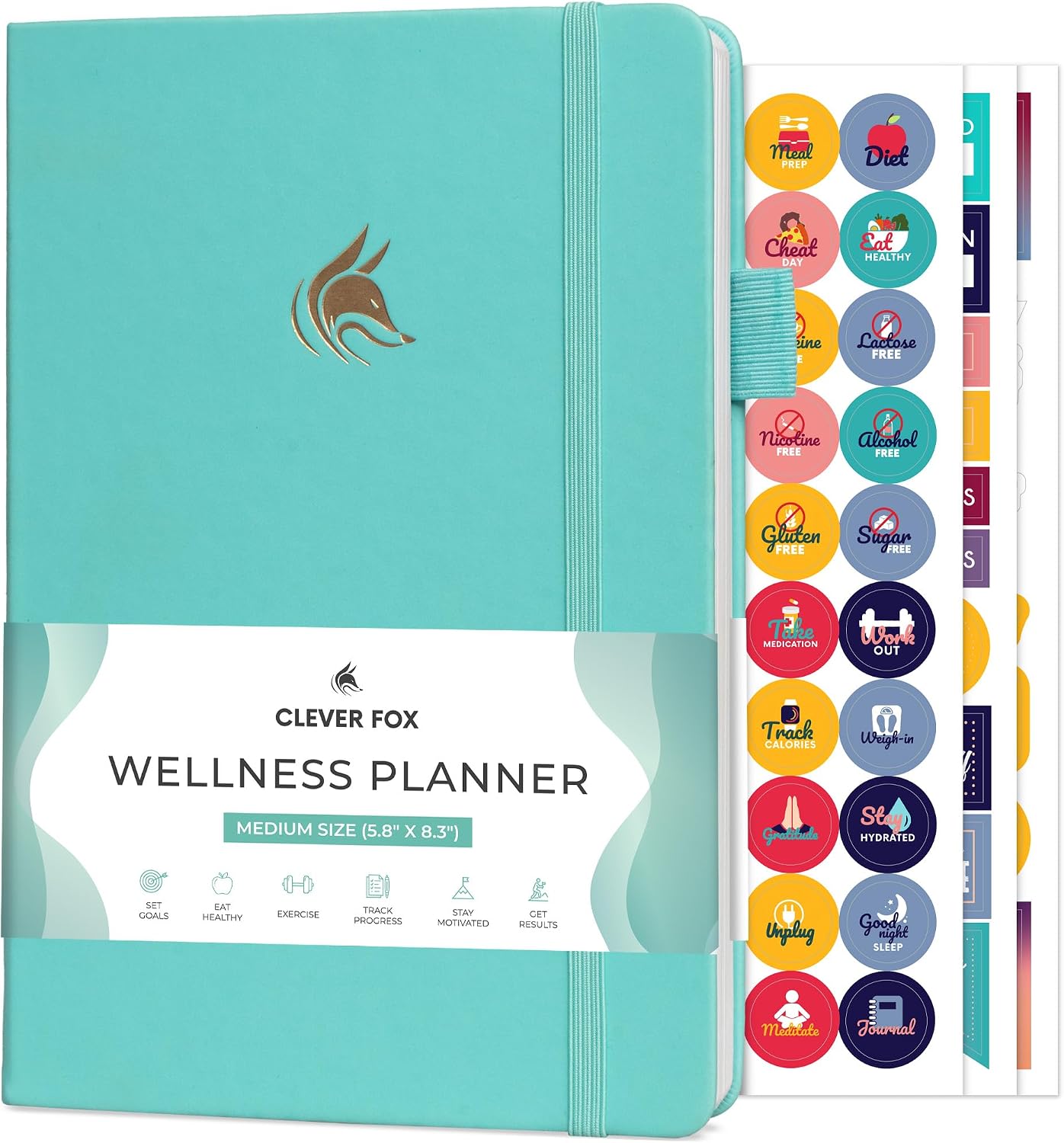 Clever Fox Wellness Planner & Food Journal for Weight Loss, A5 Orange | 5.8"x8.3" nutrition & exercise tracker for women tracking meals, diet & symptom diary, calorie counter notebook, stickers