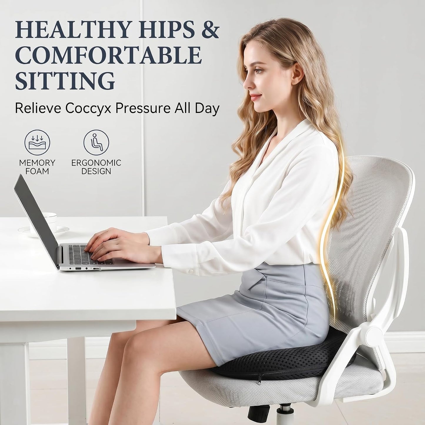 Circular Memory Foam Seat Cushion, Tailbone Pressure Relief Pillow for Office Chair Car Wheelchair, Breathable Mesh Comfort Pad for Daily Sitting Support (Black)