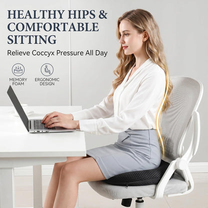 Circular Memory Foam Seat Cushion, Tailbone Pressure Relief Pillow for Office Chair Car Wheelchair, Breathable Mesh Comfort Pad for Daily Sitting Support (Black)