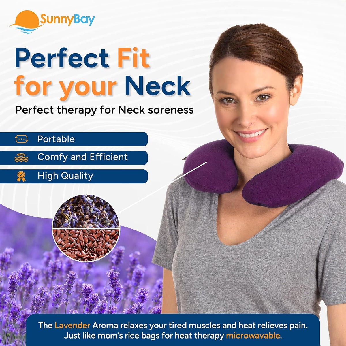 SunnyBay Microwavable Heating Pad, Neck Pillow, Flaxseed Fill, 2.5 lb, Navy