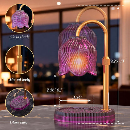 Flower Candle Warmer Lamp, Timer & 4-Level Dimmer, Adjustable Height | Flameless Electric Wax Warmer for Jar Candles, Includes 2 Bulbs, Pink, Home Decor Gift for Mom & Women, Housewarming