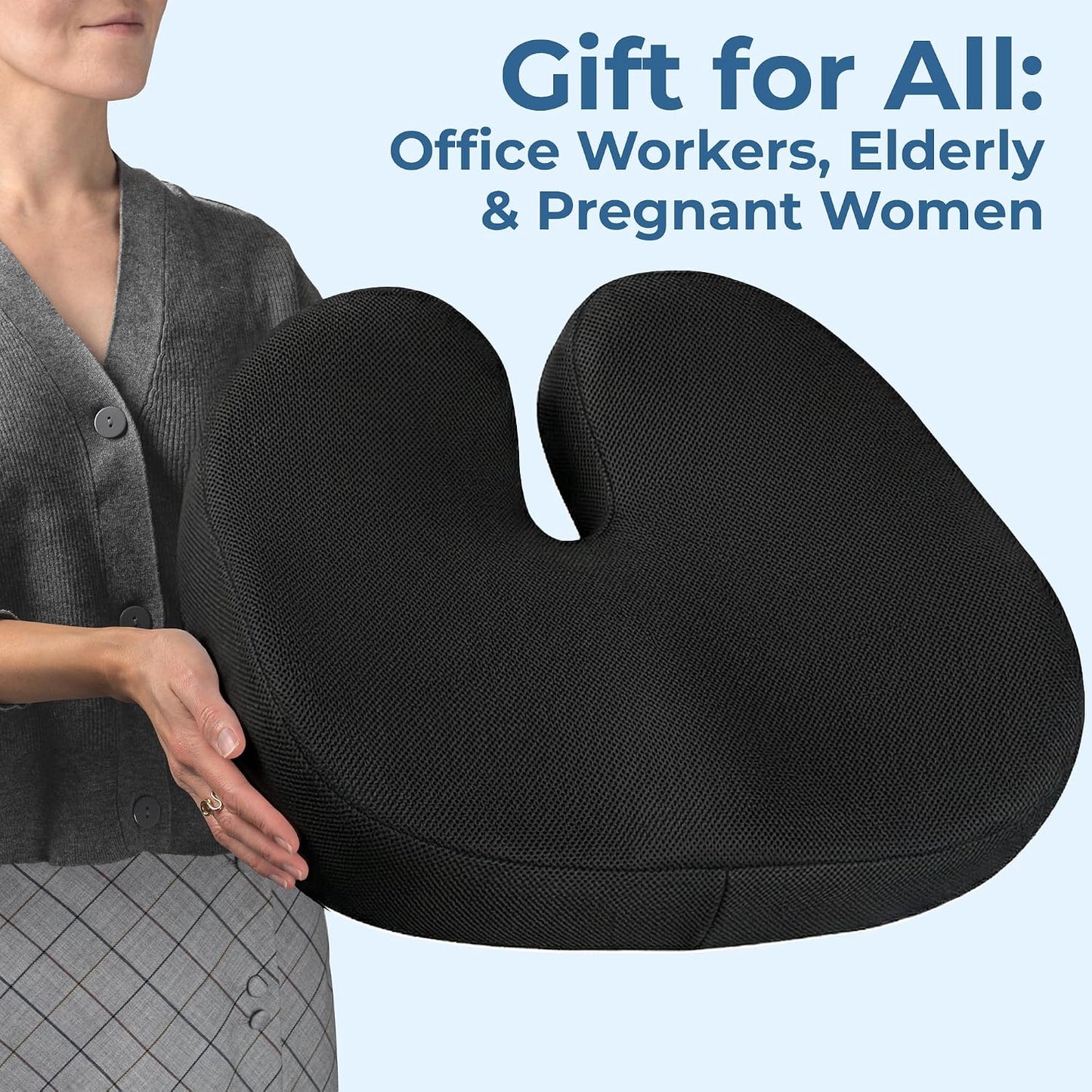 5 STARS UNITED Seat Cushion - Memory Foam Chair Cushion for Tailbone Pain Relief - Ergonomic Support for Coccyx, Sciatica & Butt - Office, Desk & Gaming Chair, Car Seat, Wheelchair, Airplane, Black