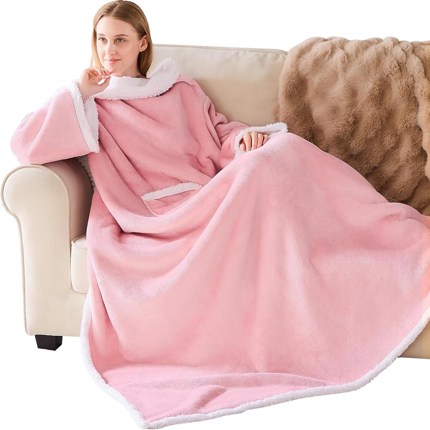 IFNOW Sherpa Wearable Blanket with Sleeves, Oversized Snuggle Robe, Purple | 430GSM Thick, 55x69", Big Pocket, TV Blanket,Fall Winter Dorm Essentials or Office, Christmas Birthday Gifts for Women Men