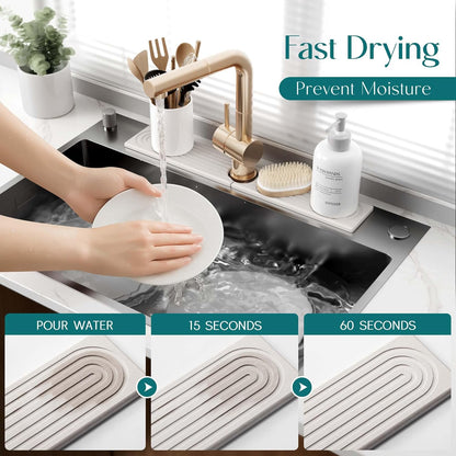 Stone Faucet Mat for Kitchen Sink – Diatomite Drying Stone Mat & Sink Protector, Prevents Moisture – Sink Splash Guard Water-Absorbing Stone Tray for Bathroom Counter (Light Grey, 20" x 3.9")