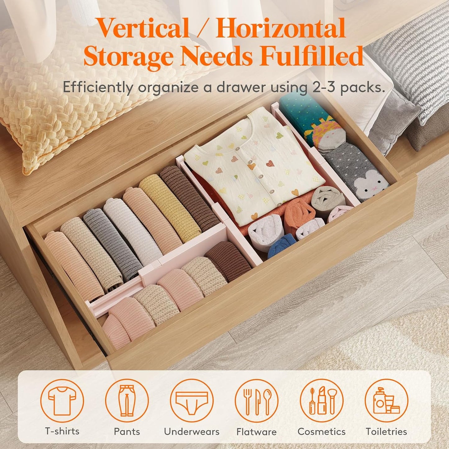 Lifewit 14 Pack Drawer Dividers for Clothes, 10.9-16" Adjustable Drawer Organizers, 4" High Plastic Expandable Drawer Separators in Bedroom/Office/Bathroom/Kitchen Storage, White | 14 Pack 11-17" Expandable White Plastic Drawer Separator for Dresser,