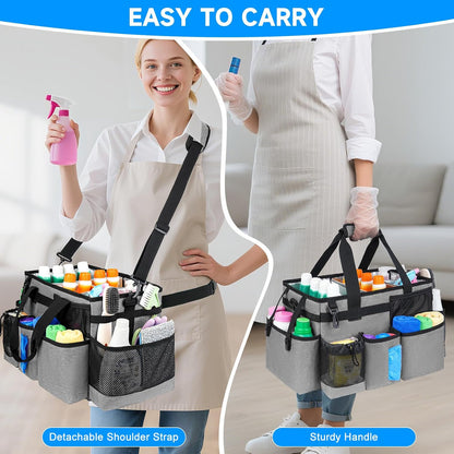 Cleaning Caddy Bag, Extra Large Cleaning Supply Bag for Housekeepers,Black | Sturdy Cleaning Caddy Organizer for Cleaning Supplies with Handle and Adjustable Shouder Strap, Easy to Clean Design
